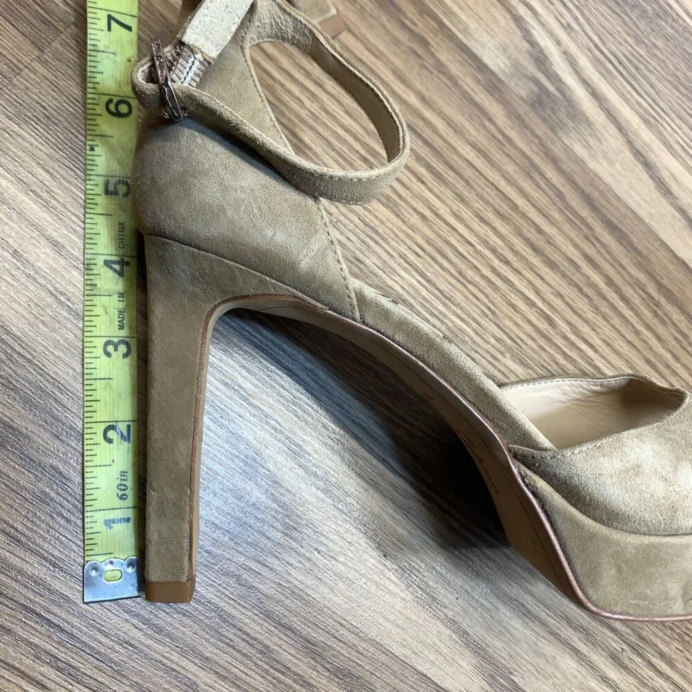 Sam Edelman Jerin Suede‎ Nude Platform Sandals Pump Heels in Oatmeal Size 8M